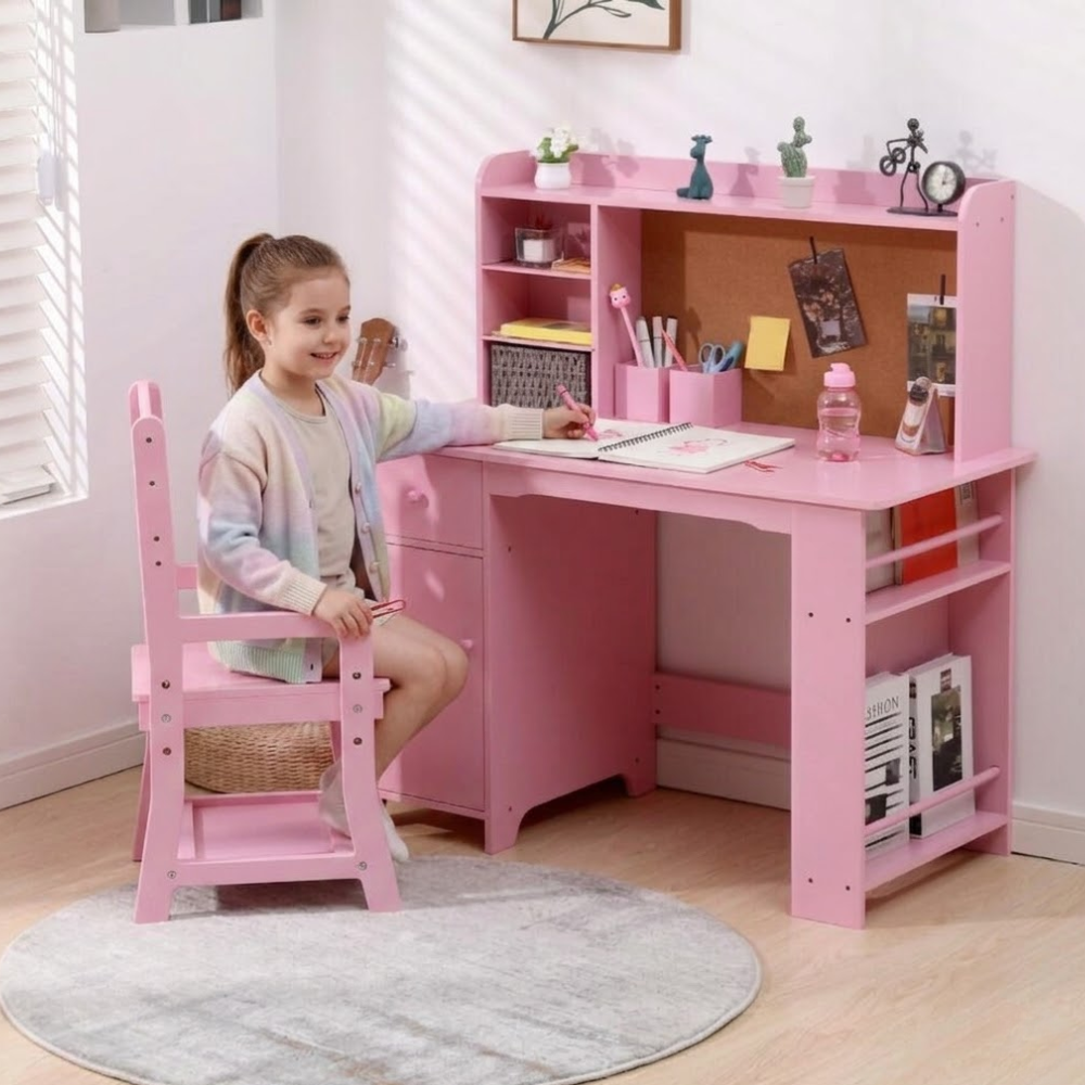 Kids Writing Desk With Bookshelf And Chair
