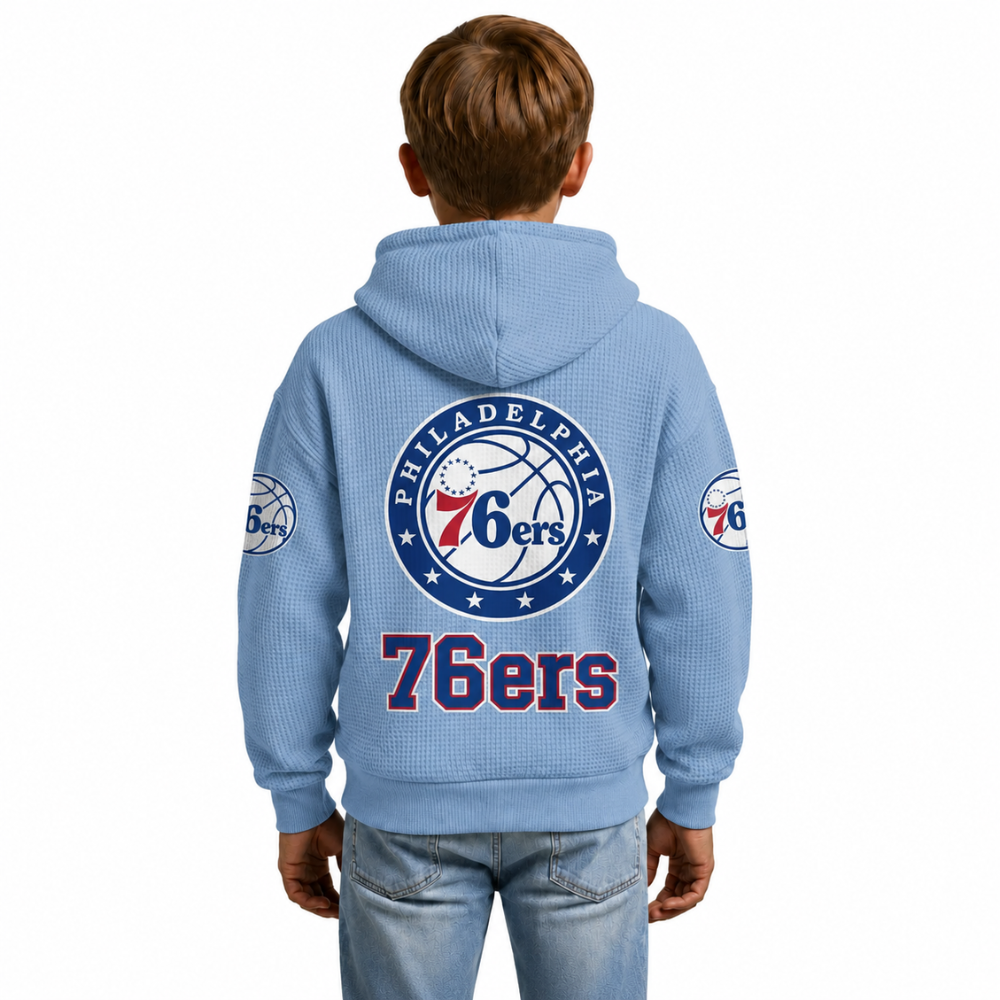 Philadelphia 76ers EST 1946 Kids Baseball Fan Printed Waffle Quarter Zip Hoodie
