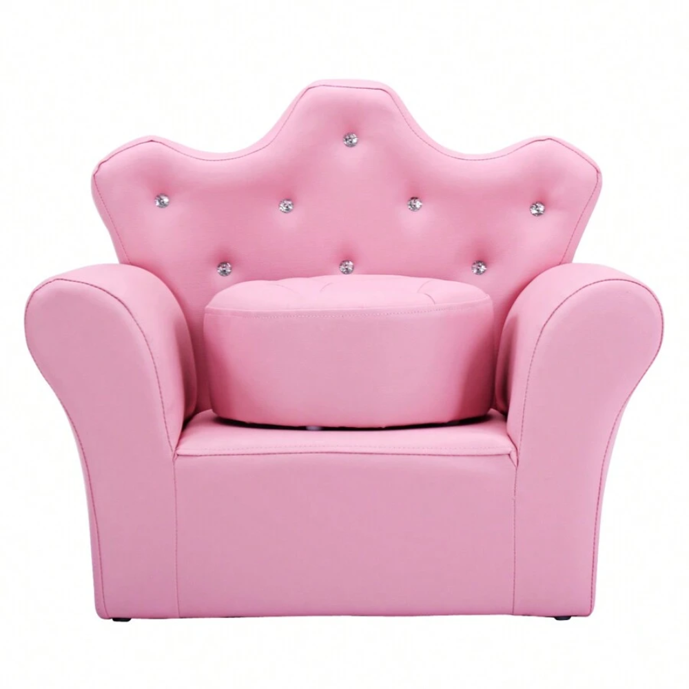 Kids Princess Armchair Sofa With Ottoman Seat