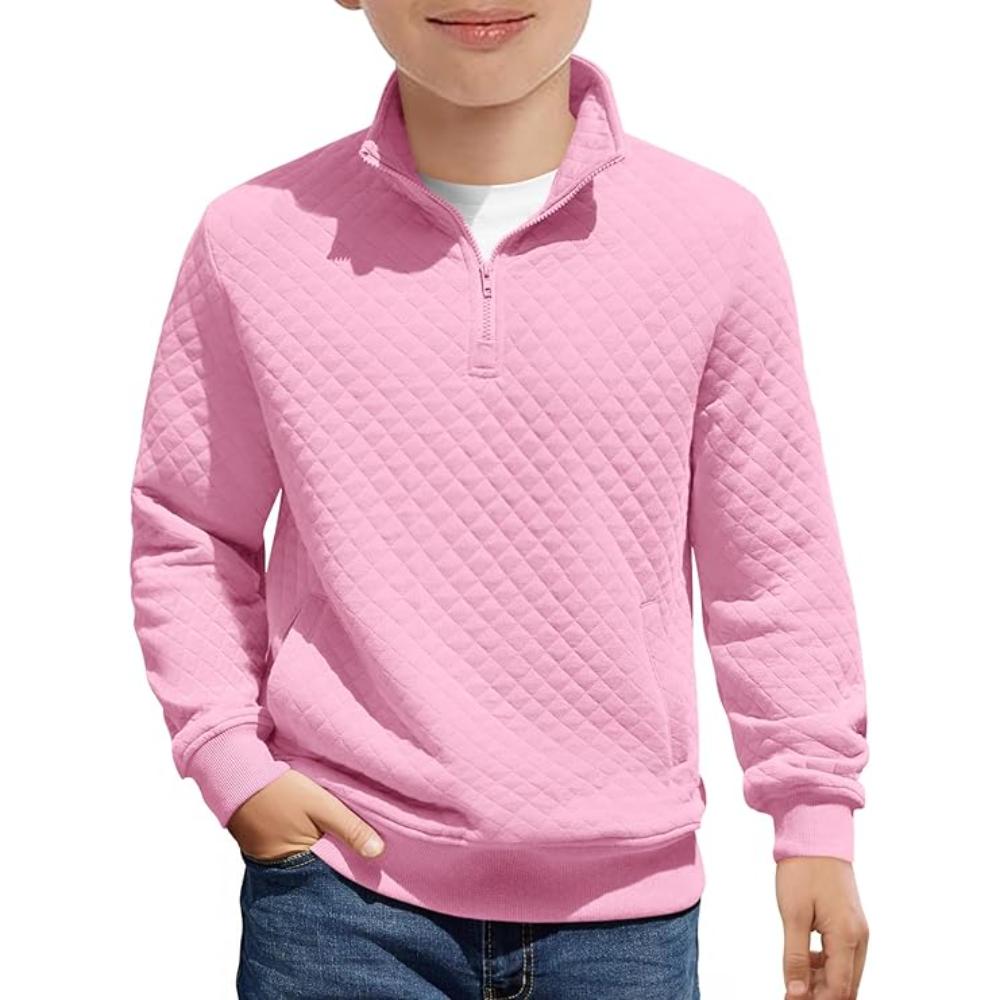 Boys Quilted Sweatshirt With Quarter Zip And Long Sleeves