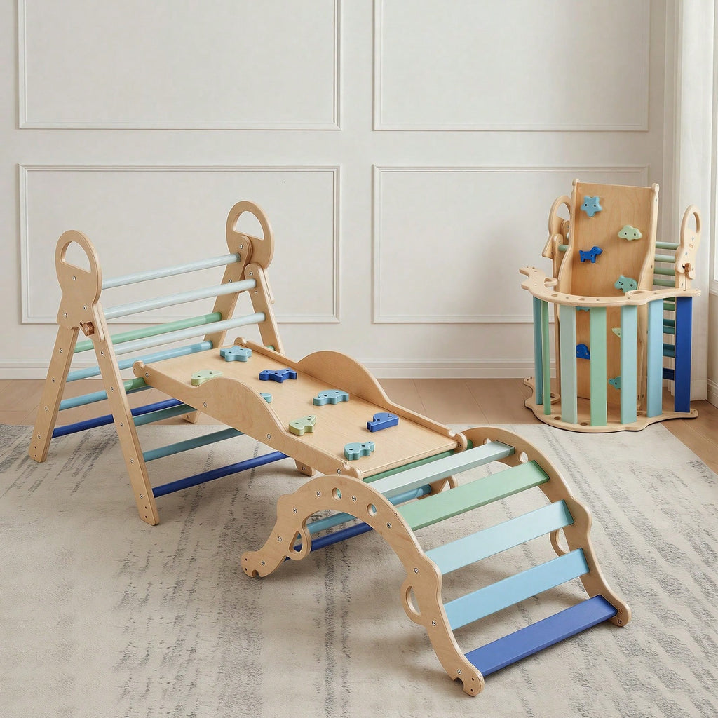 Kids Play 9 In 1 Wooden Pikler Climbing Set With Toys