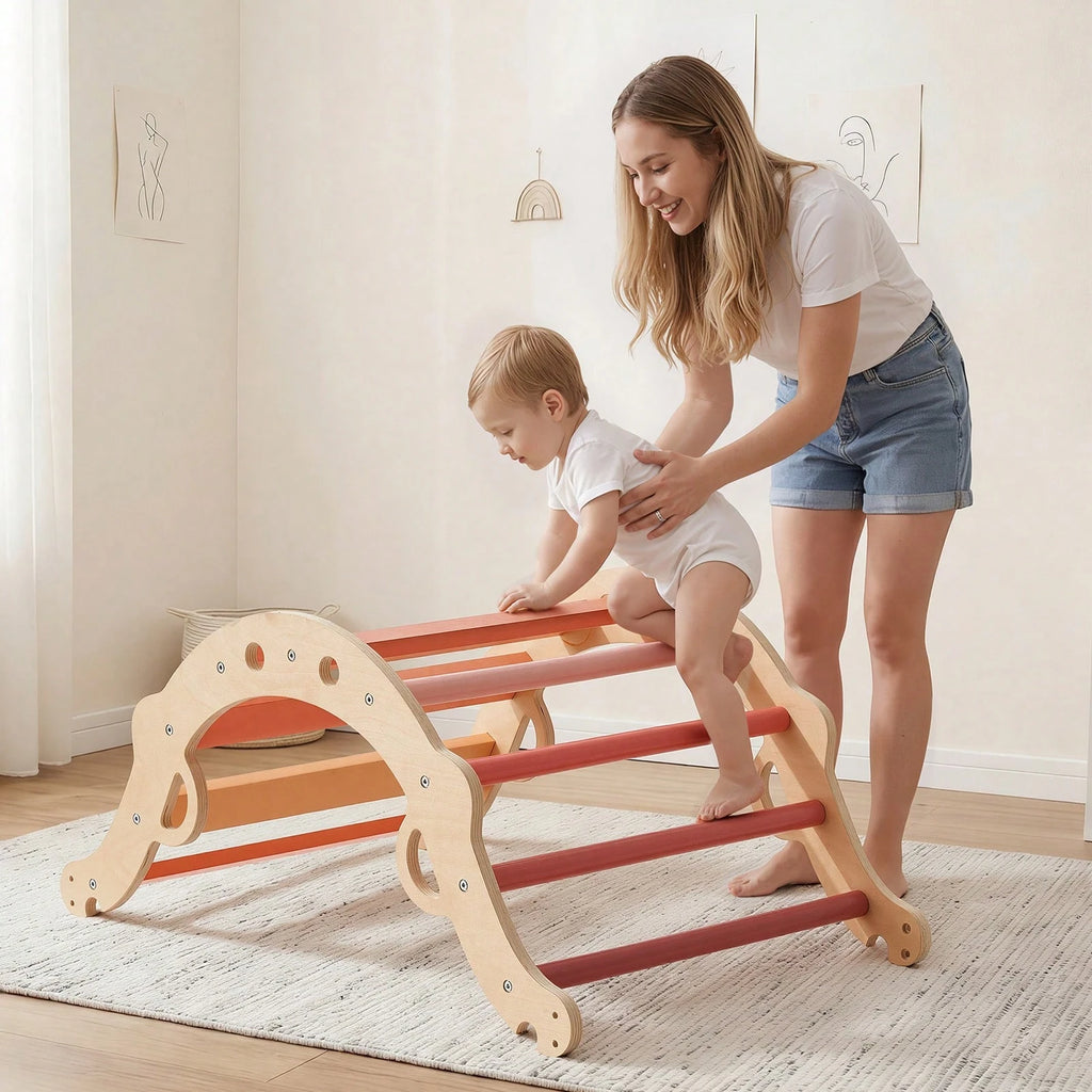 Kids Play 9 In 1 Wooden Pikler Climbing Set With Toys