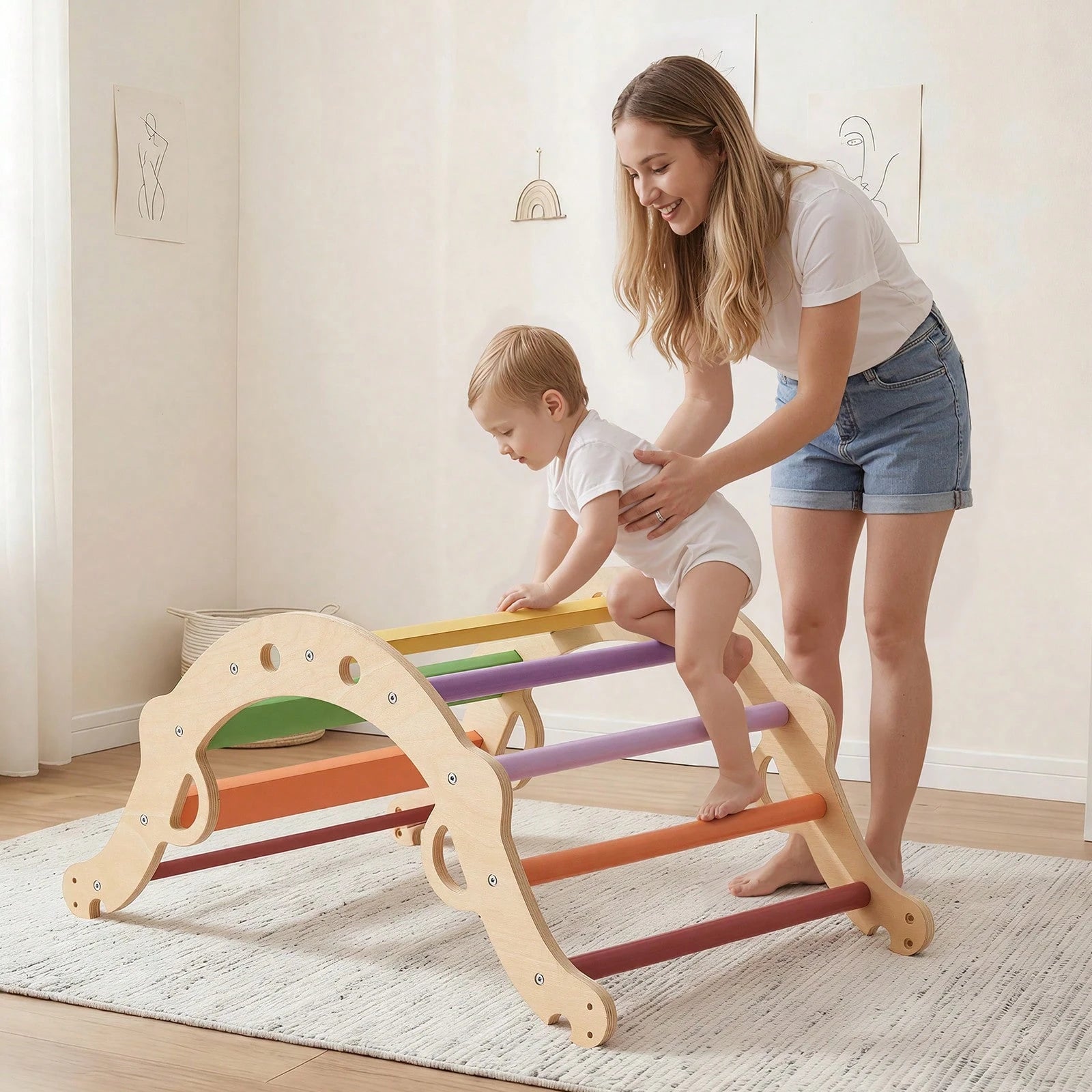Kids Play 9 In 1 Wooden Pikler Climbing Set With Toys