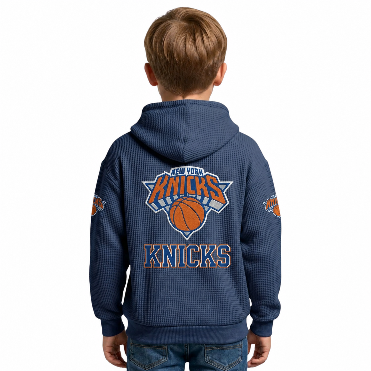 New York Knicks EST 1946 Kids Baseball Fan Printed Waffle Quarter Zip Hoodie