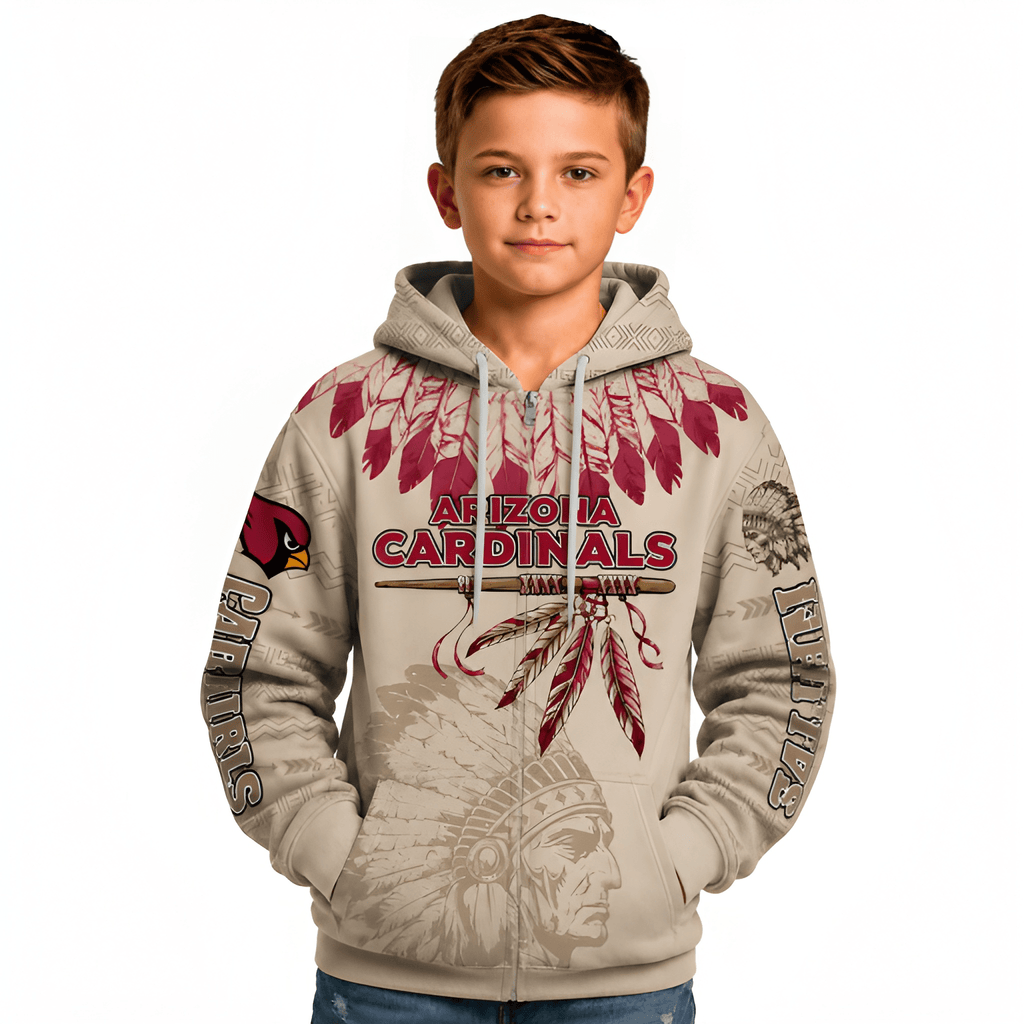 Personalized Native Heritage Themed Arizona Cardinals Kids Football Fan Hoodie