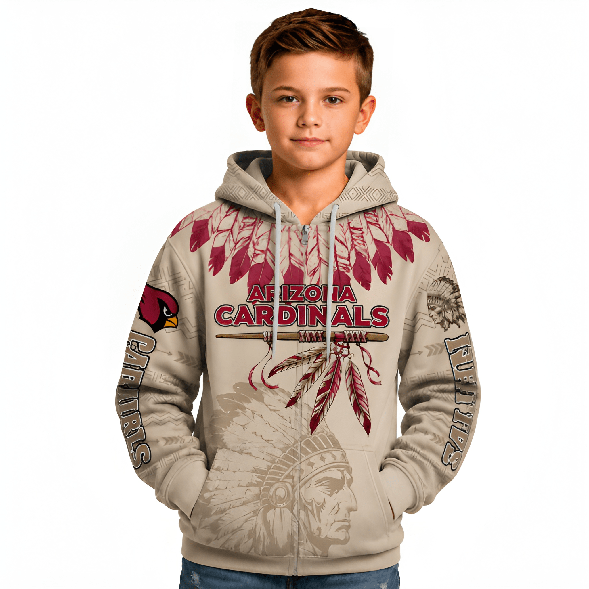 Personalized Native Heritage Themed Arizona Cardinals Kids Football Fan Hoodie