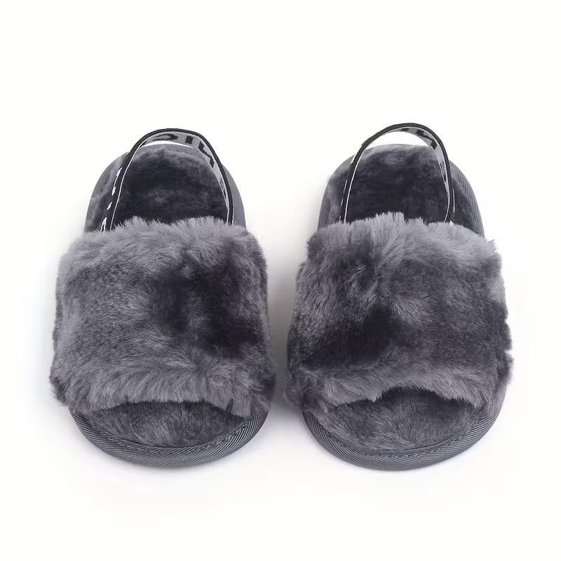 Girls Slip On Furry Sandals