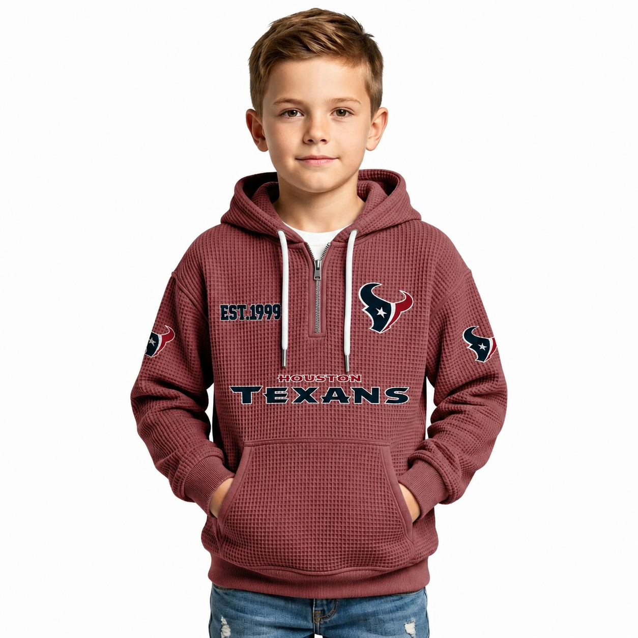 Houston Texans Football Themed Quarter Zip Waffle Kids Hoodie