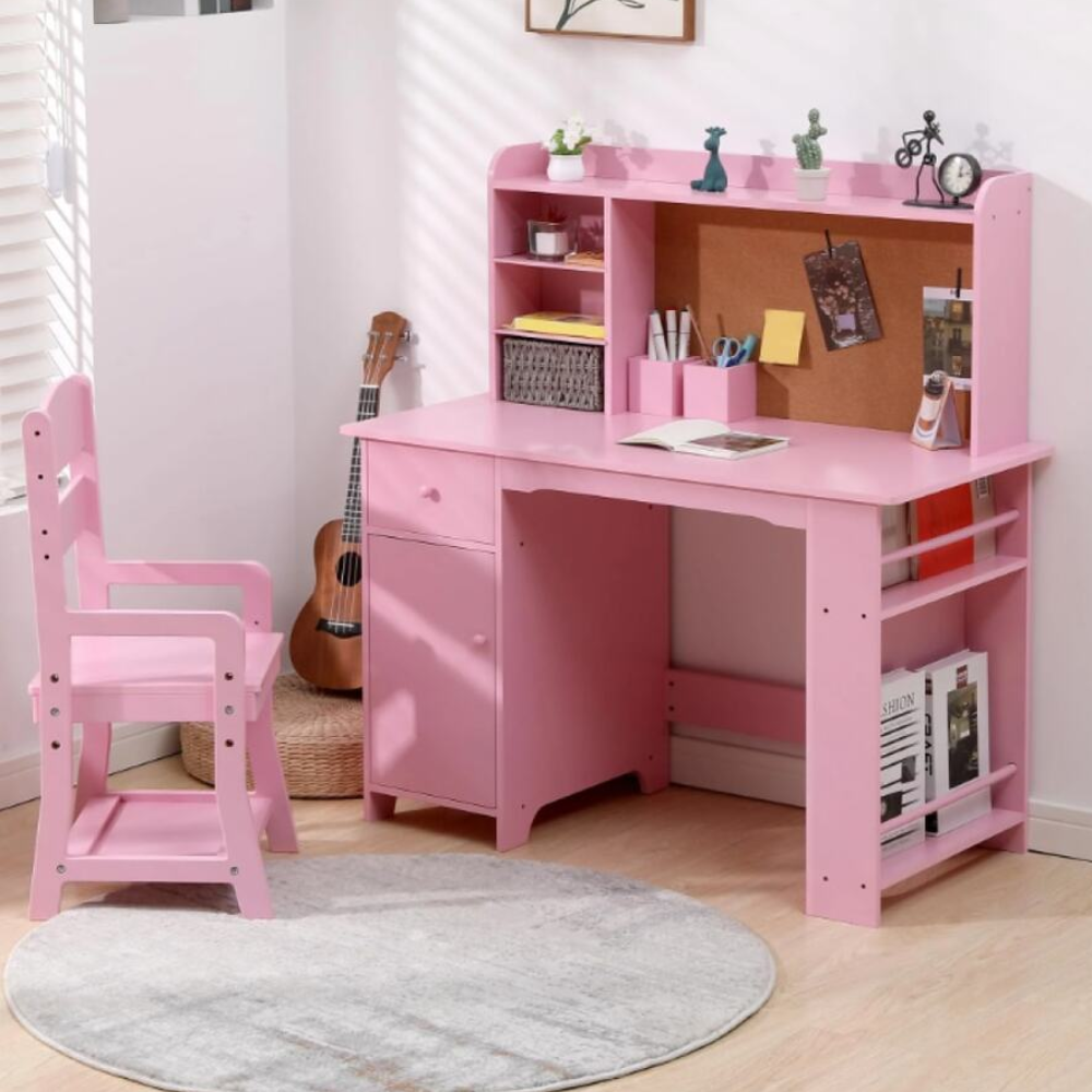 Kids Writing Desk With Bookshelf And Chair