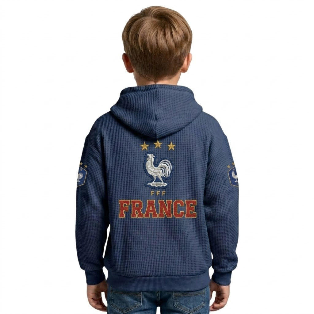 FIFA 2026 France Printed Waffle Quarter Zip Kids Football Fan Hoodie