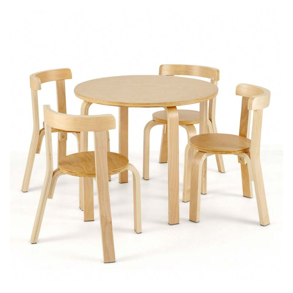 5 Piece Kids Wooden Curved Activity Table And Chair Set