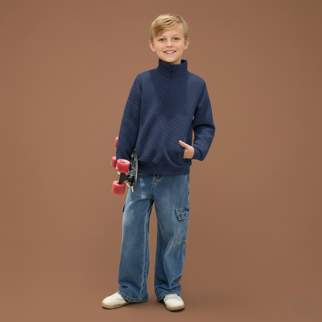 Boys Quilted Sweatshirt With Quarter Zip And Long Sleeves
