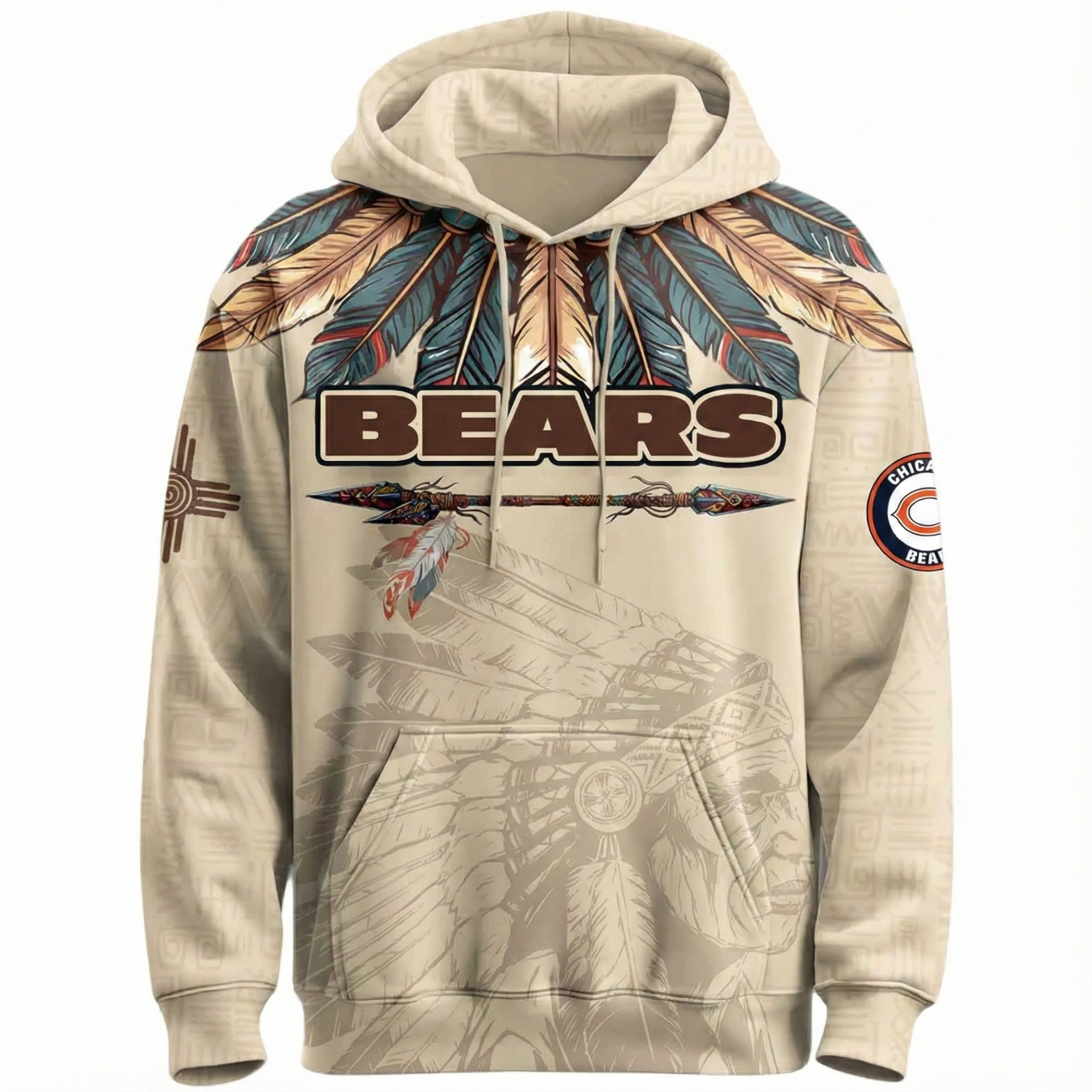 Native Heritage Themed Inspired Chicago Bears Football Fan Pullover Kids Hoodie