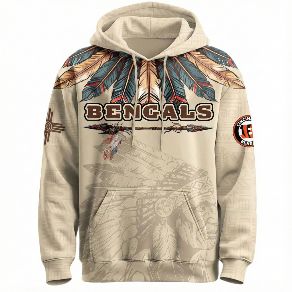 Native Heritage Inspired Cincinnati Bengals Football Fan Printed Pullover Kids Hoodie
