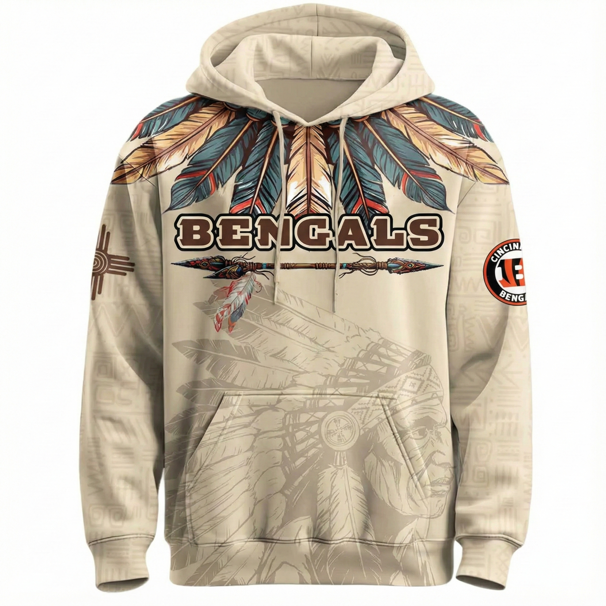 Native Heritage Inspired Cincinnati Bengals Football Fan Printed Pullover Kids Hoodie