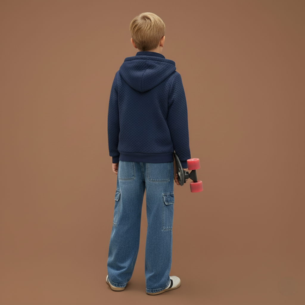 Boys Quilted Sweatshirt With Quarter Zip And Long Sleeves