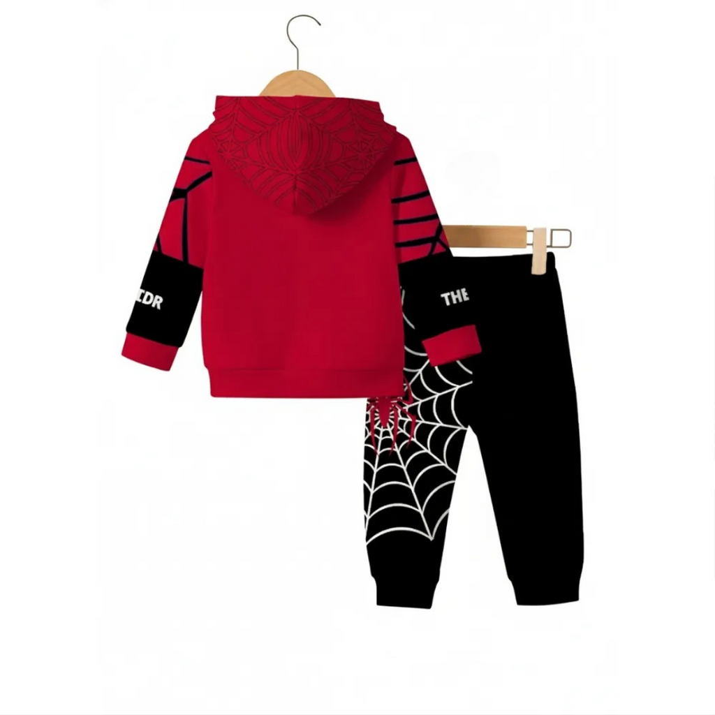 Boys Spider Print Hooded Sweatshirt And Pants Set