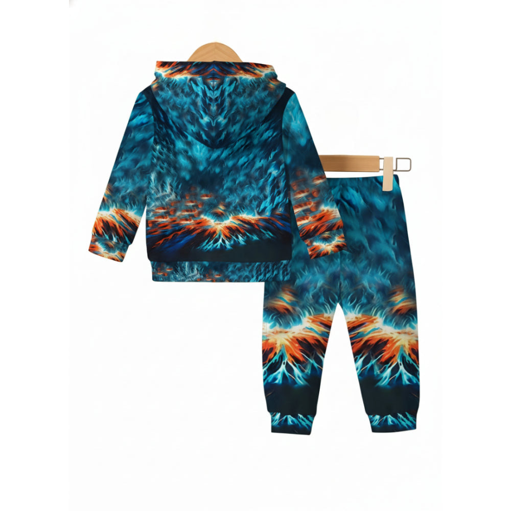 Boys Flame Car Printed Hooded Sweatshirt And Pants Set