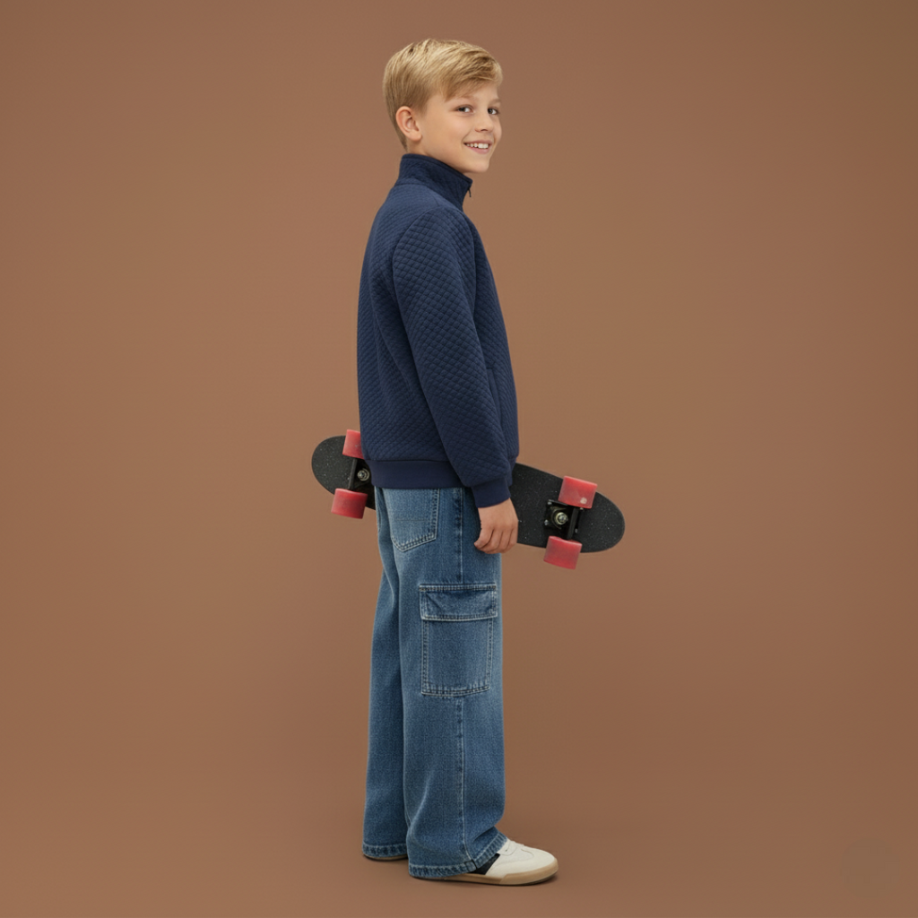 Boys Quilted Sweatshirt With Quarter Zip And Long Sleeves