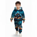 Boys Flame Car Printed Hooded Sweatshirt And Pants Set