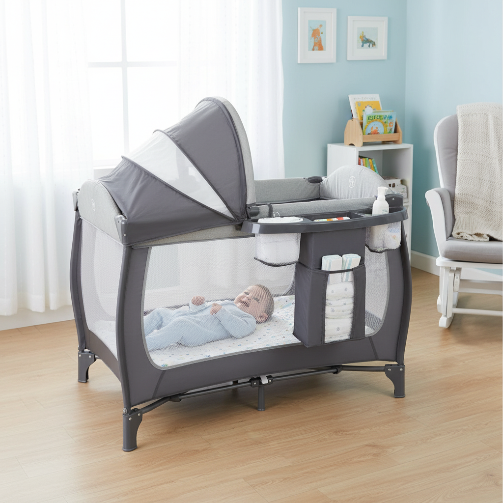 Babies 4 In 1 Portable Playard With Bassinet Changing Table And Storage Basket