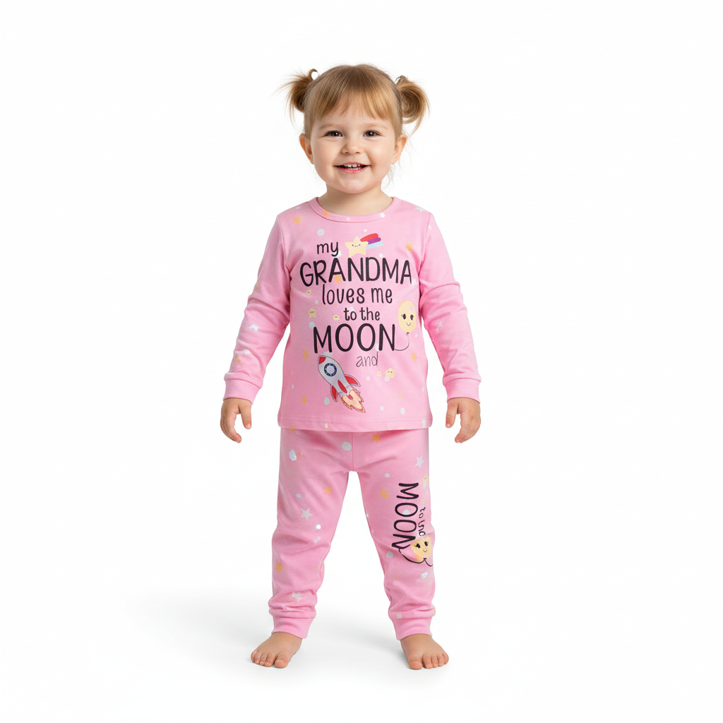 Girls Moon Rocket Print Pajama Set
