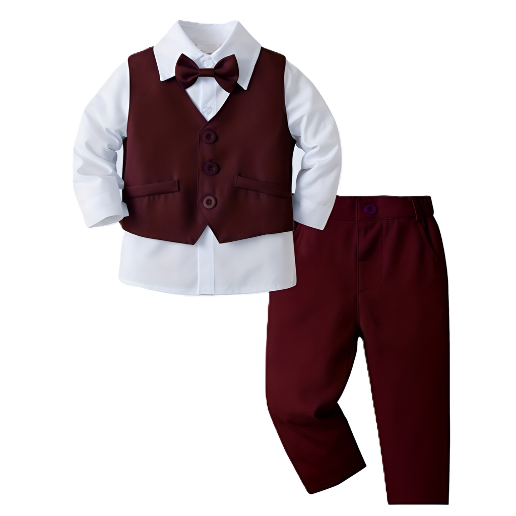 Boys Long Sleeve Shirt With Vest And Trousers Set