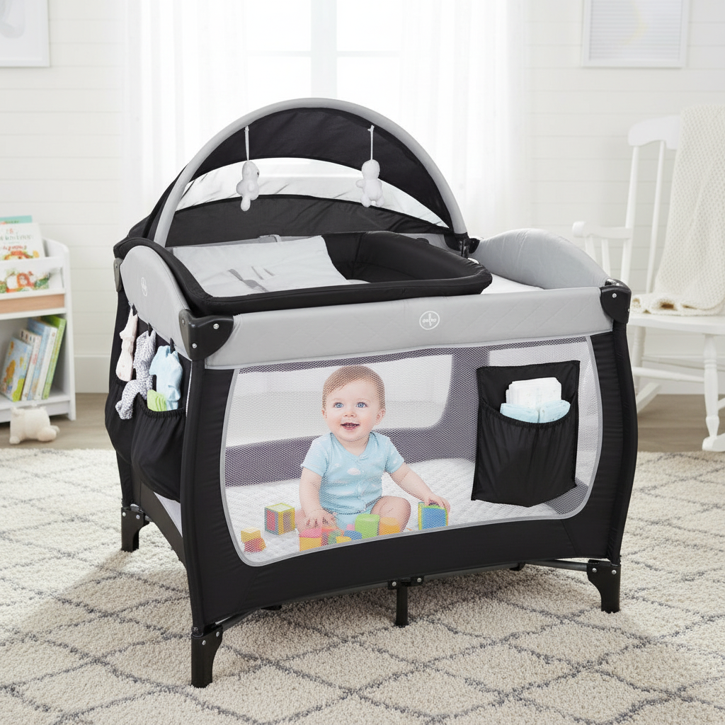 Babies 4 In 1 Portable Playard With Bassinet Changing Table And Storage Basket