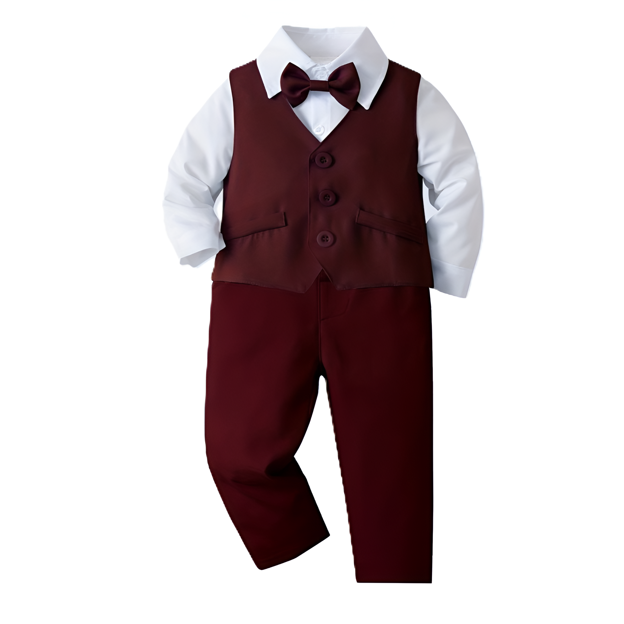 Boys Long Sleeve Shirt With Vest And Trousers Set