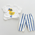 Baby Duck Printed Vertical Striped Two Piece Outfit