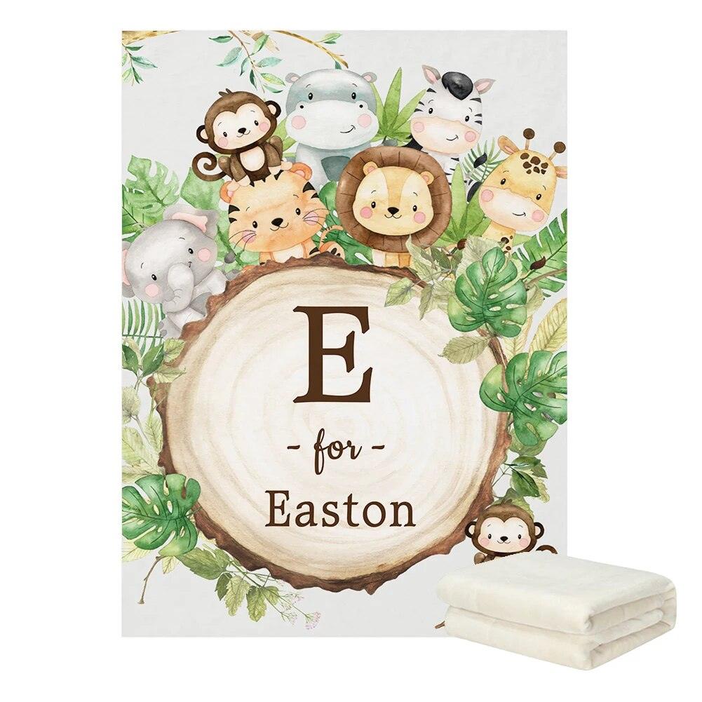 Custom Name Jungle Animals Baby Blanket