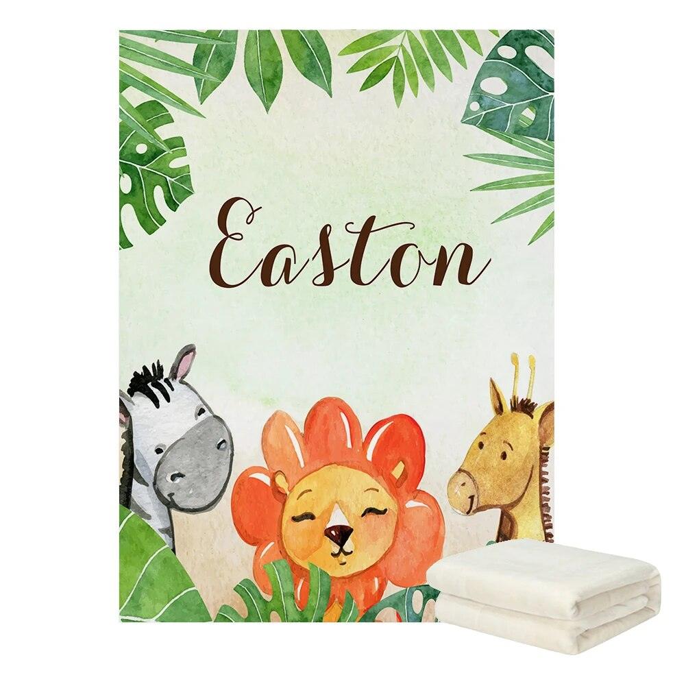 Custom Name Jungle Animals Baby Blanket