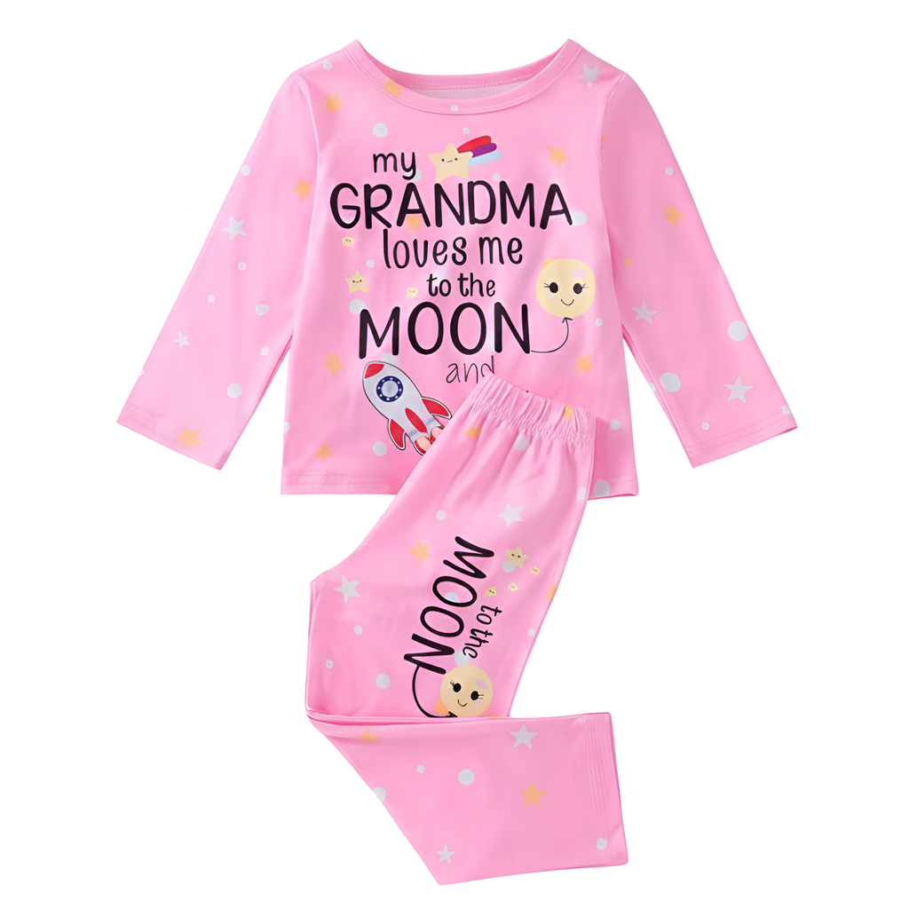 Girls Moon Rocket Print Pajama Set