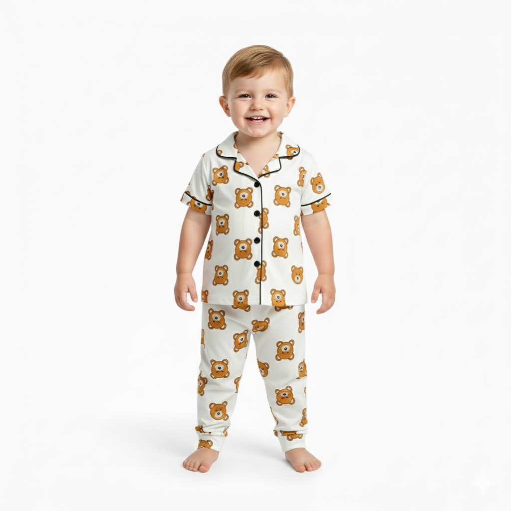 Boys Cartoon Bear Print Casual Pajama Set