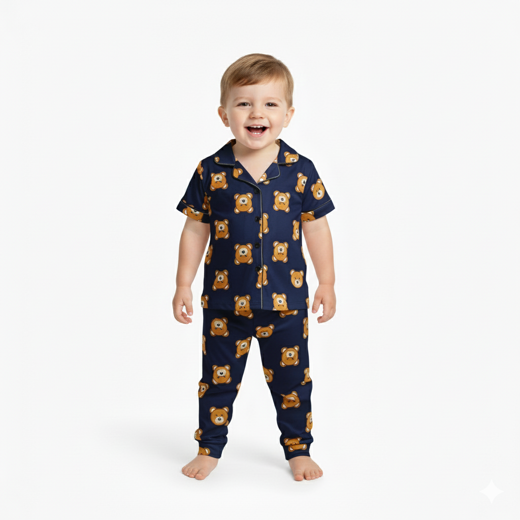 Boys Cartoon Bear Print Casual Pajama Set