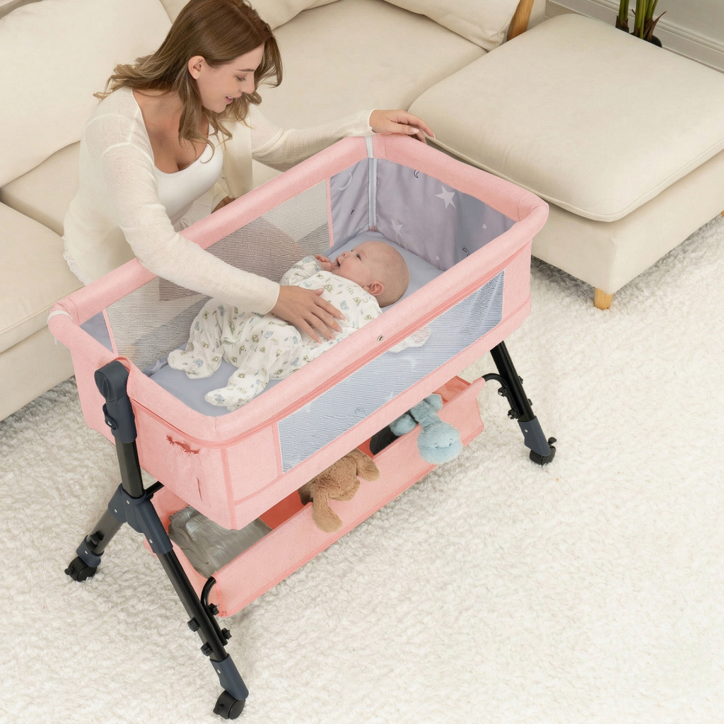 3 In 1 Baby Bassinet Bedside Sleeper With Adjustable Height Crib