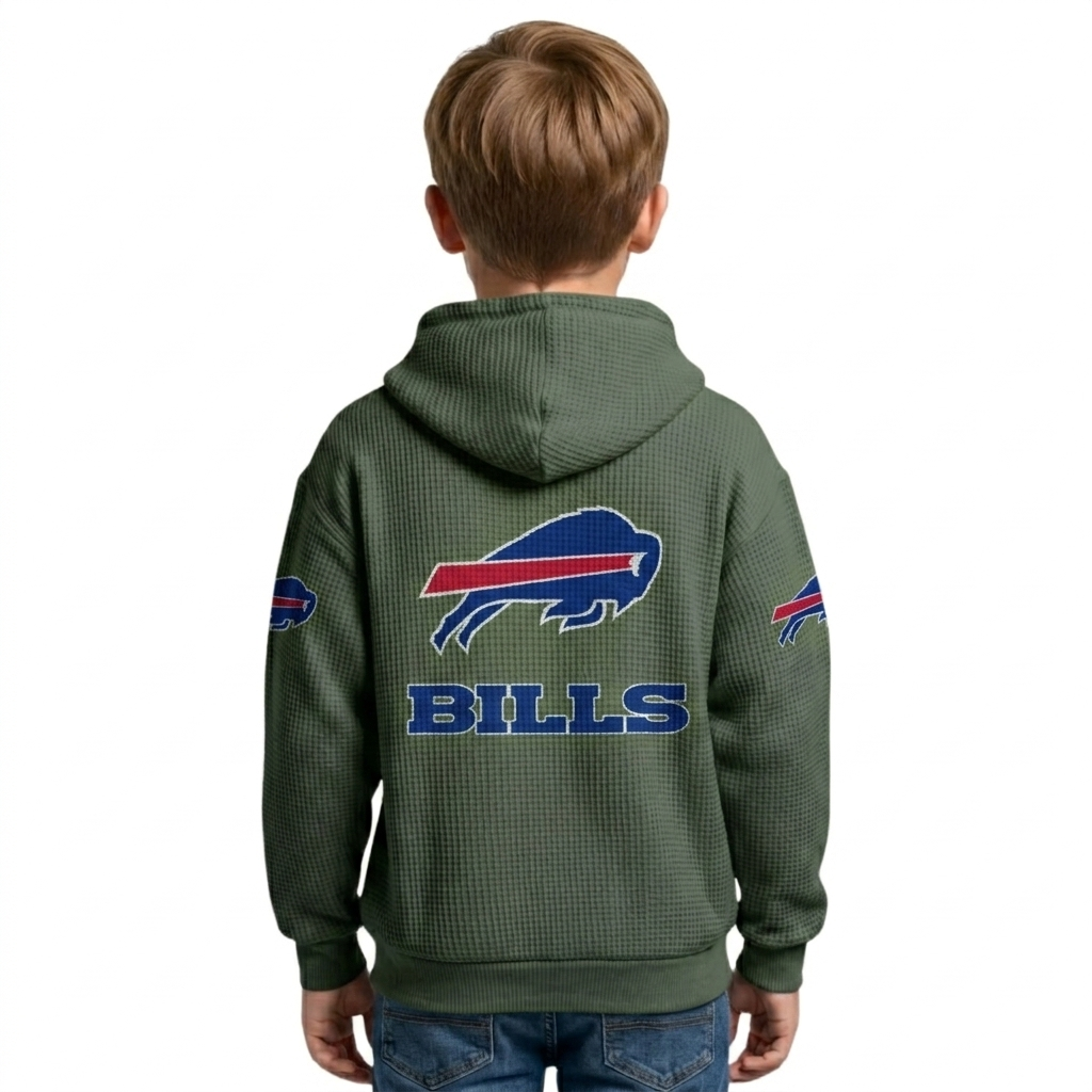 Buffalo Bills EST 1959 Printed Waffle Quarter Zip Kids Football Fan Hoodie