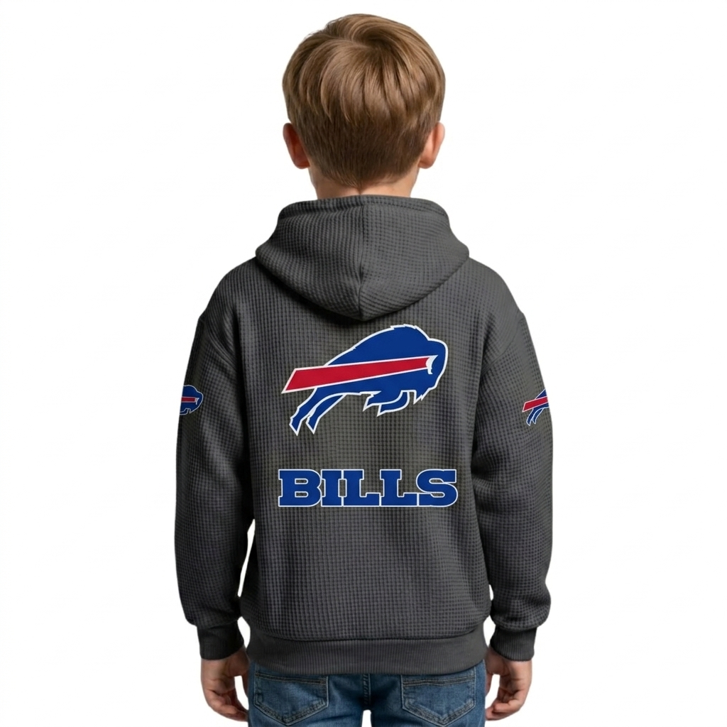 Buffalo Bills EST 1959 Printed Waffle Quarter Zip Kids Football Fan Hoodie