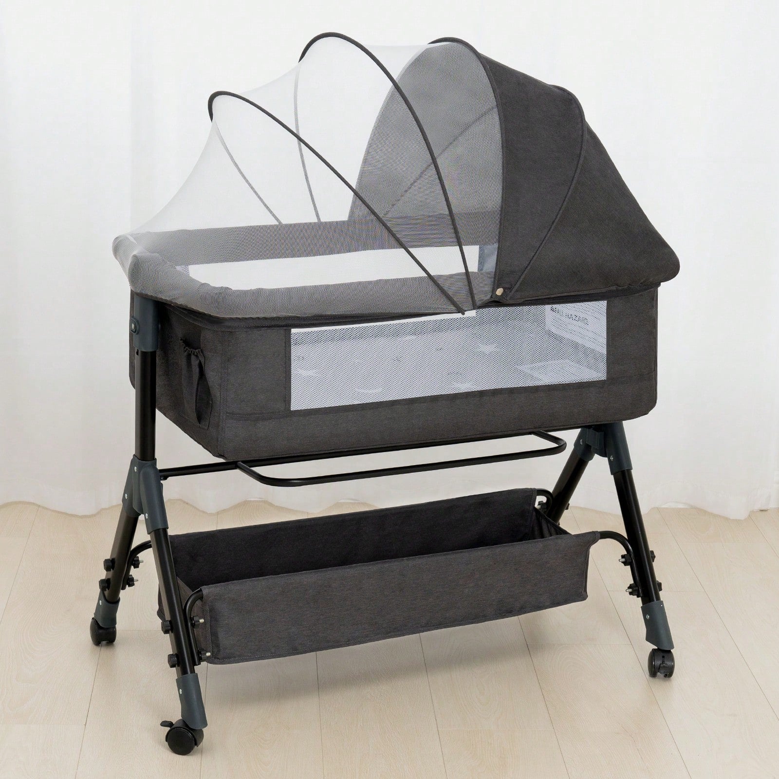 3 In 1 Adjustable Height Baby Crib Bassinet With Storage Basket