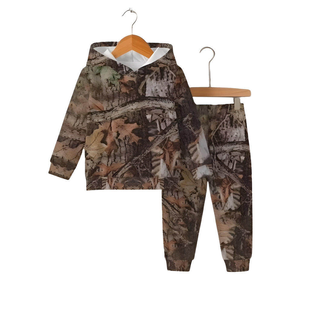 Boy Tree Print Fleece Hoodie And Jogger Pants Set