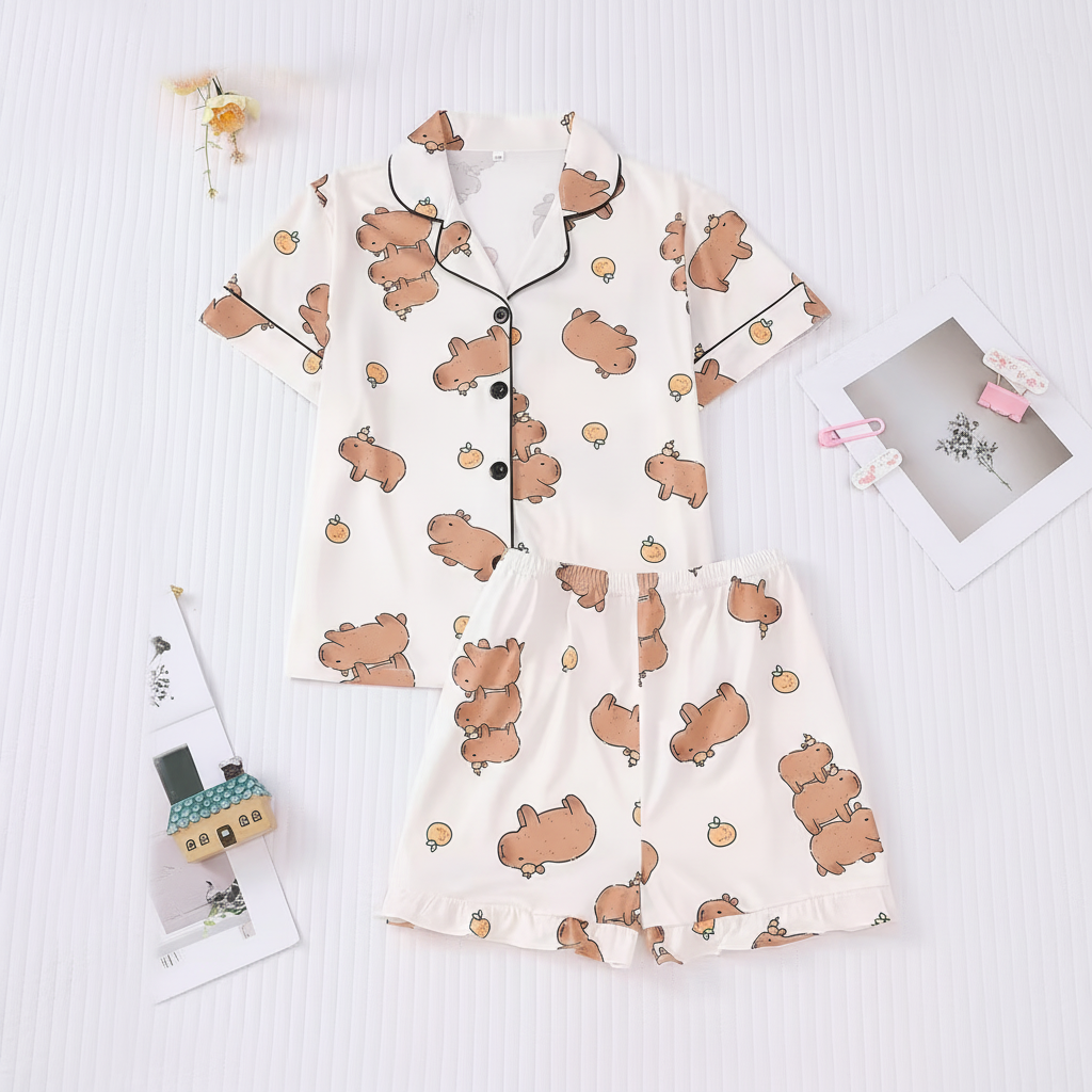 Kids Capybara Bear Print Pajama Set