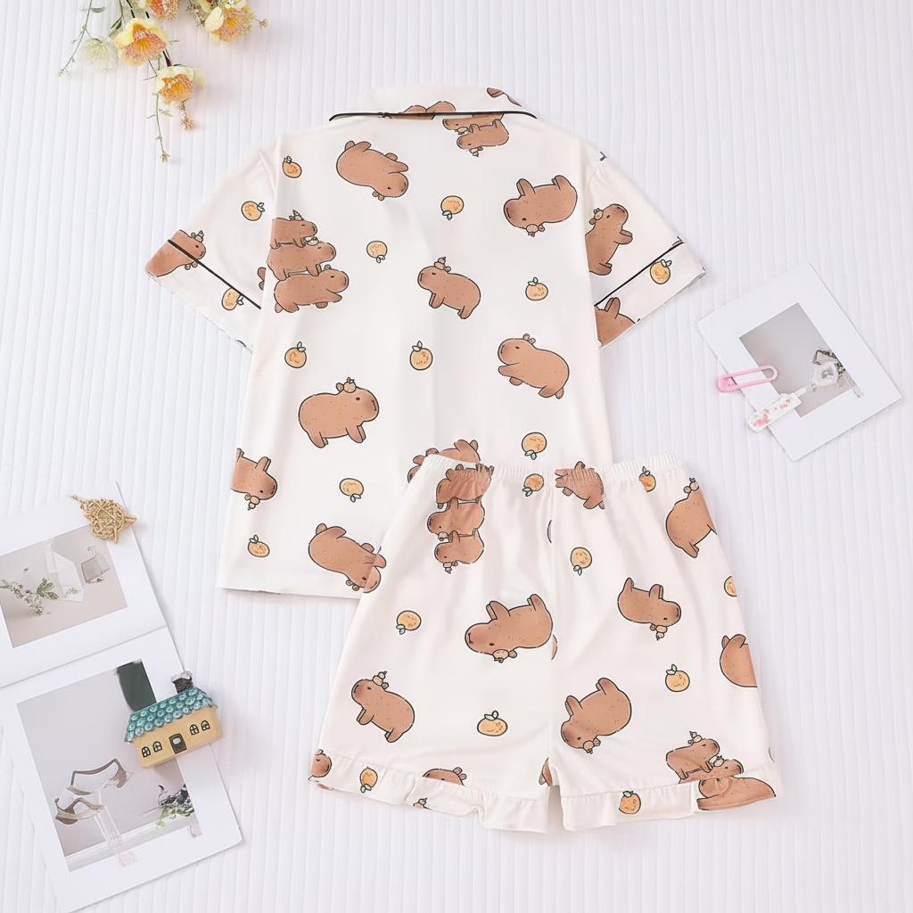 Kids Capybara Bear Print Pajama Set