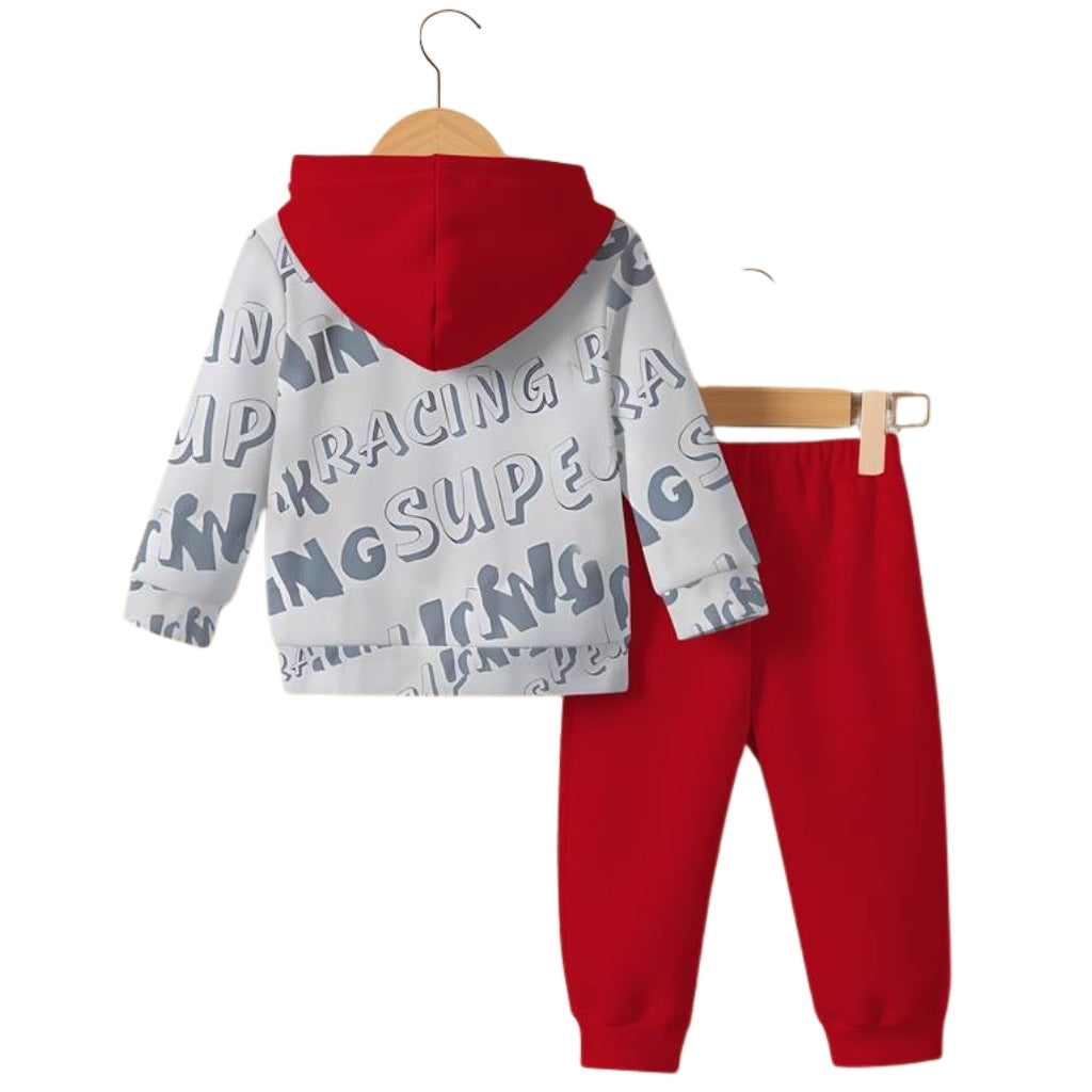 Kids Two Piece Car Graphic Printed Hoodie And Jogger Set