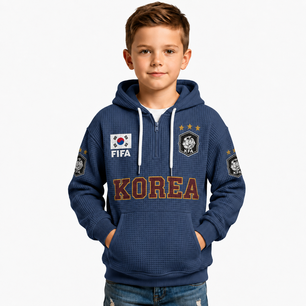 FIFA 2026 South Korea Printed Waffle Quarter Zip Kids Football Fan Hoodie