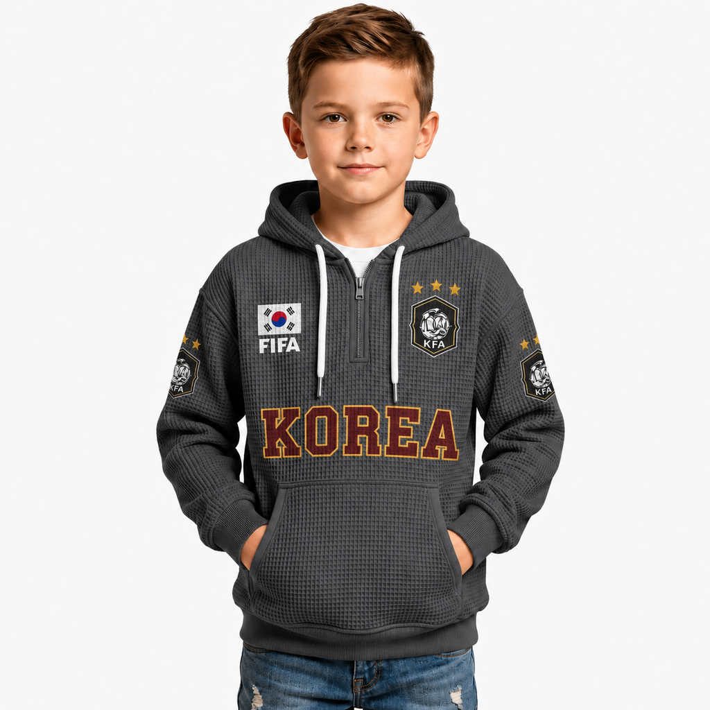 FIFA 2026 South Korea Printed Waffle Quarter Zip Kids Football Fan Hoodie