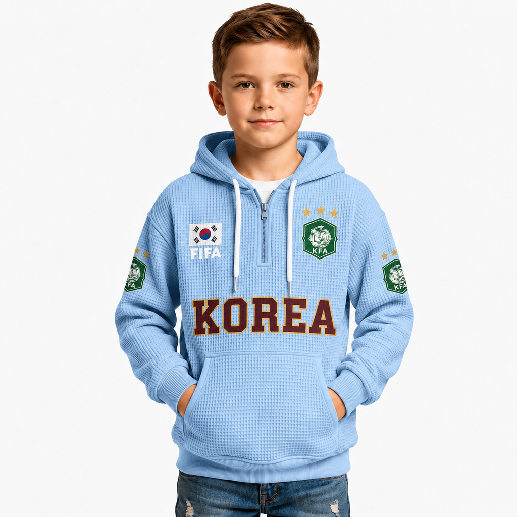 FIFA 2026 South Korea Printed Waffle Quarter Zip Kids Football Fan Hoodie