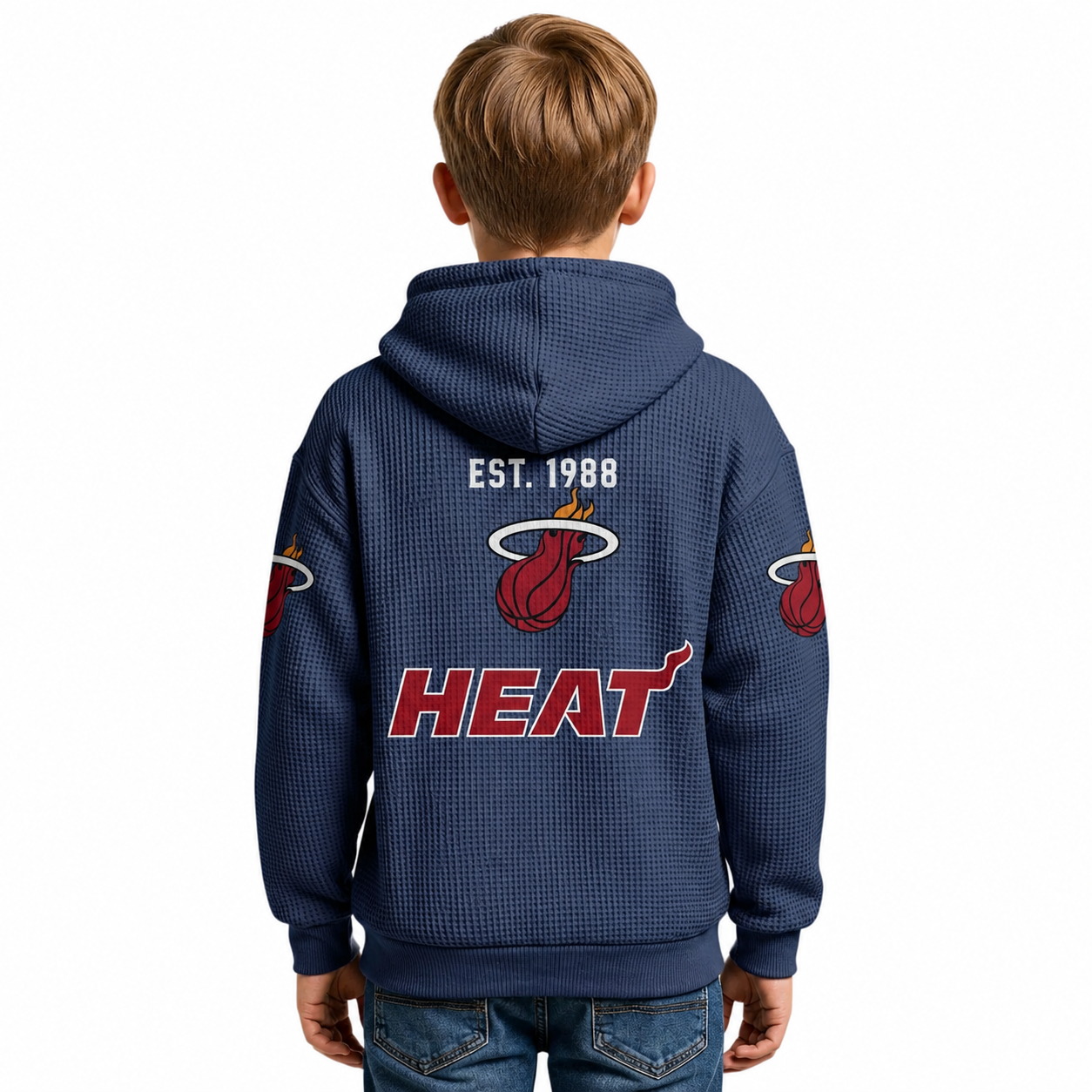 Miami Heat EST 1988 Kids Baseball Fan Printed Waffle Quarter Zip Hoodie