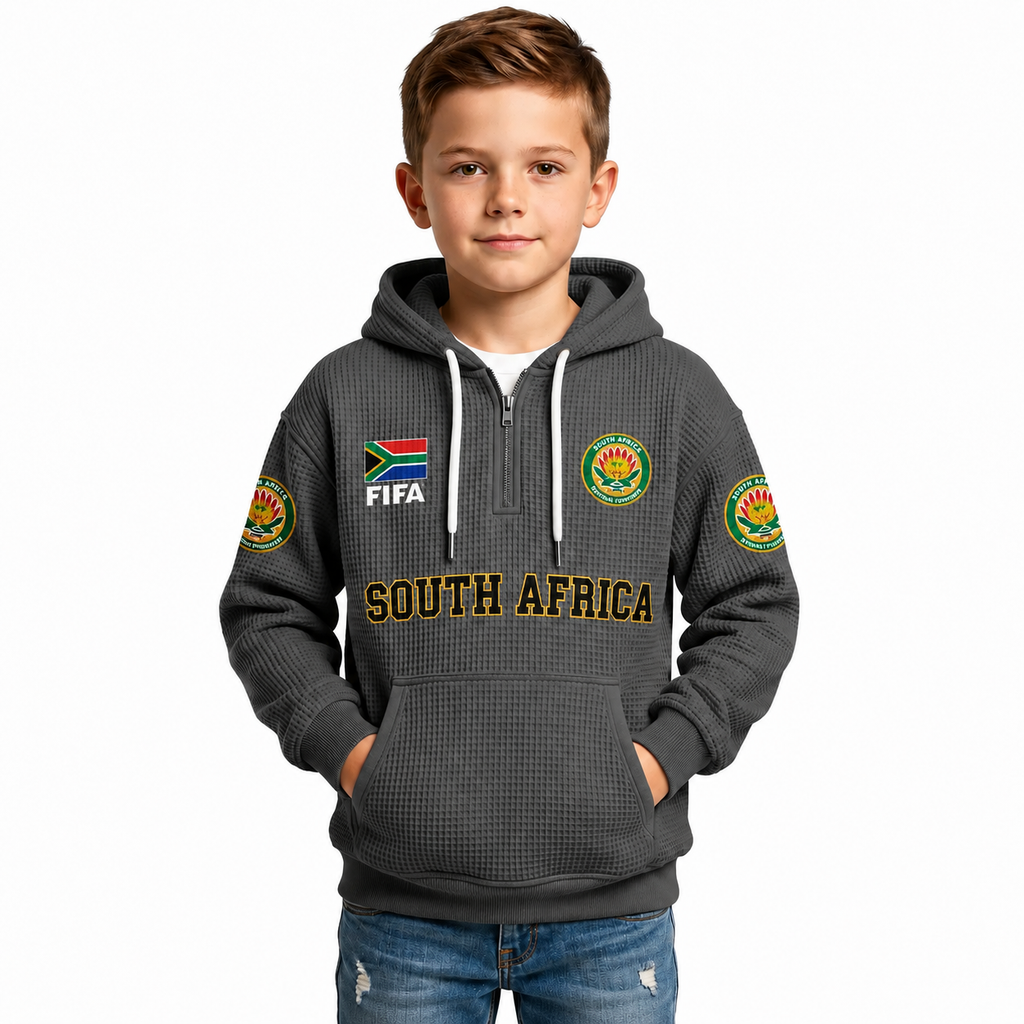 FIFA 2026 South Africa Printed Waffle Quarter Zip Kids Football Fan Hoodie