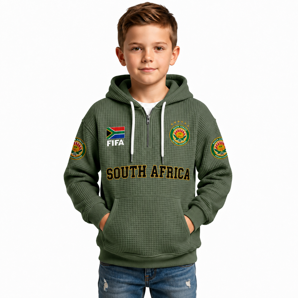FIFA 2026 South Africa Printed Waffle Quarter Zip Kids Football Fan Hoodie