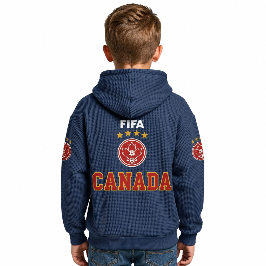 FIFA 2026 Canada Printed Waffle Quarter Zip Kids Football Fan Hoodie